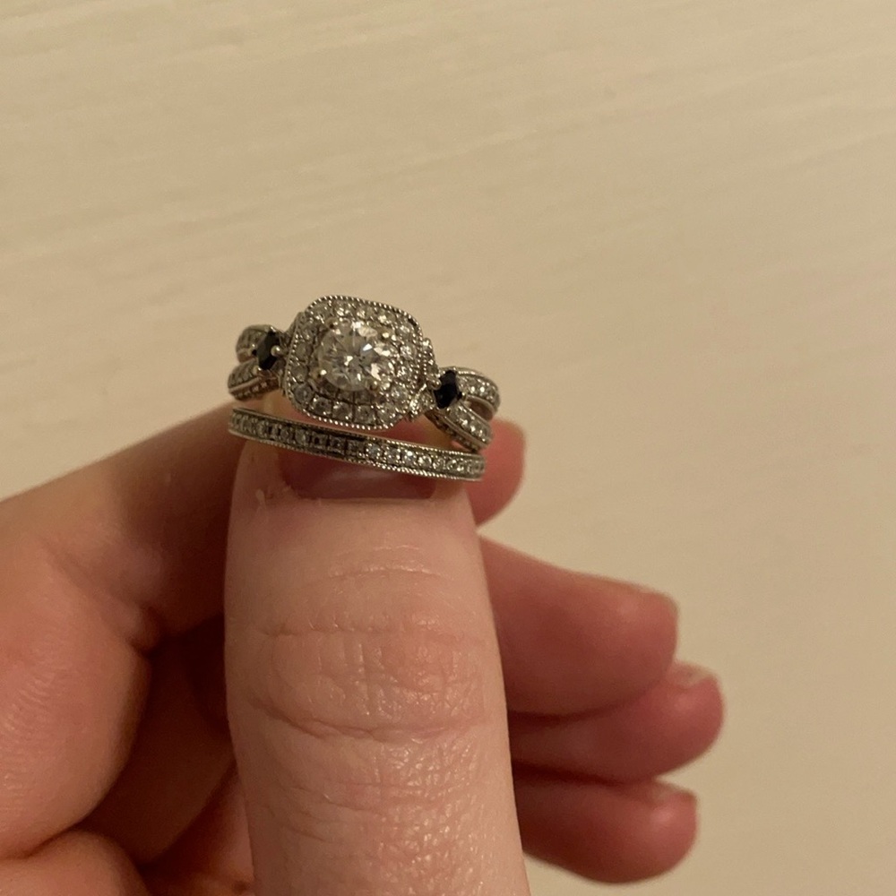 Vera wang wedding set. Size 6.5. Bought from Zales. 3/4 CT diamond and sapphire